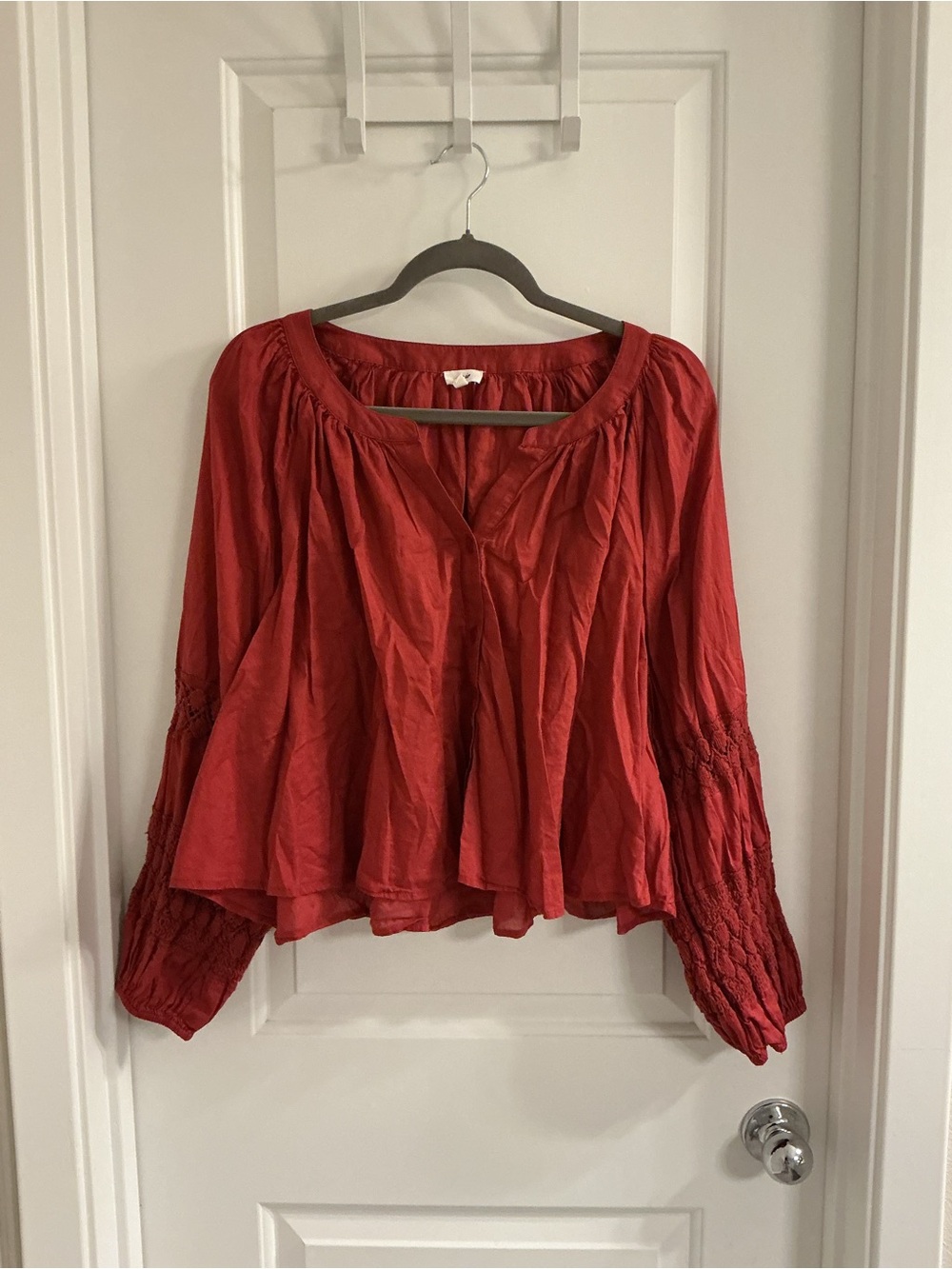 aerie Red Peasant Tunic Blouse